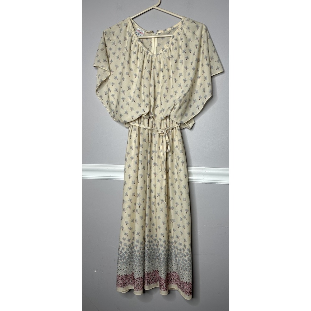 Boho 70's Flutter Sleeve Dress Prairie Cottagecore Feminine SZ 7 Cream‎ Rare